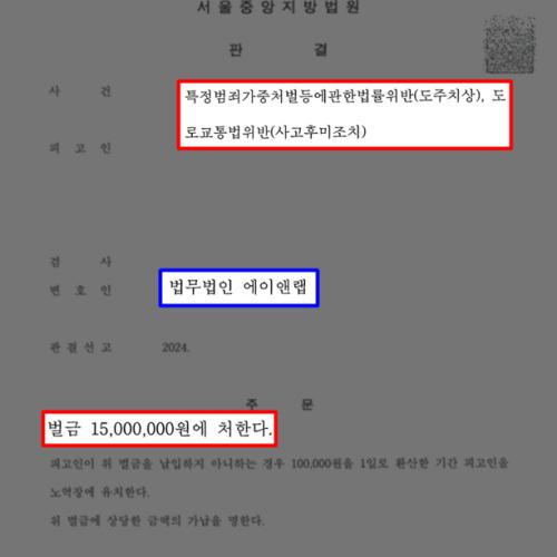 도주치상 및 사고후미조치 혐의받은 의뢰인 변호하여 벌금형 이끌어내